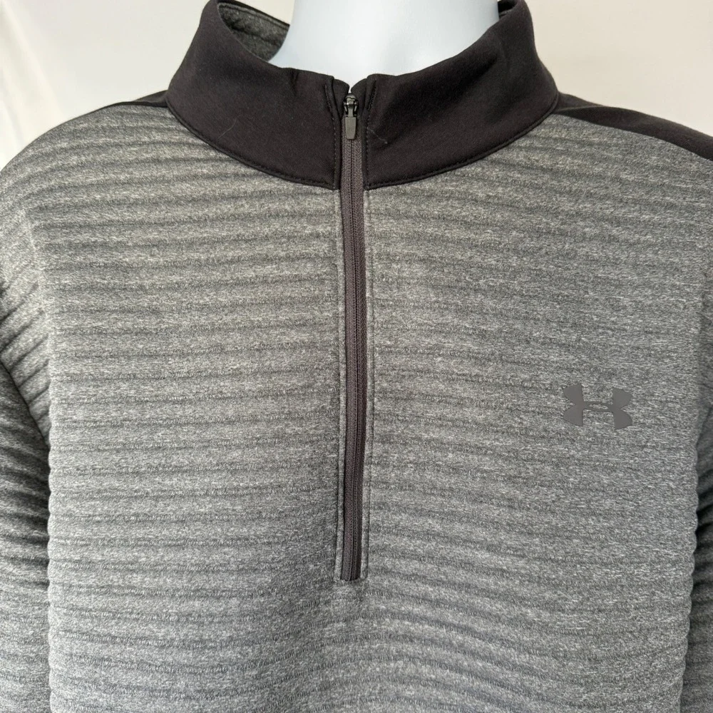 Under Armour Mens Gray Ribbed Quarter Zip Pullover Athletic Jacket Large 2XL